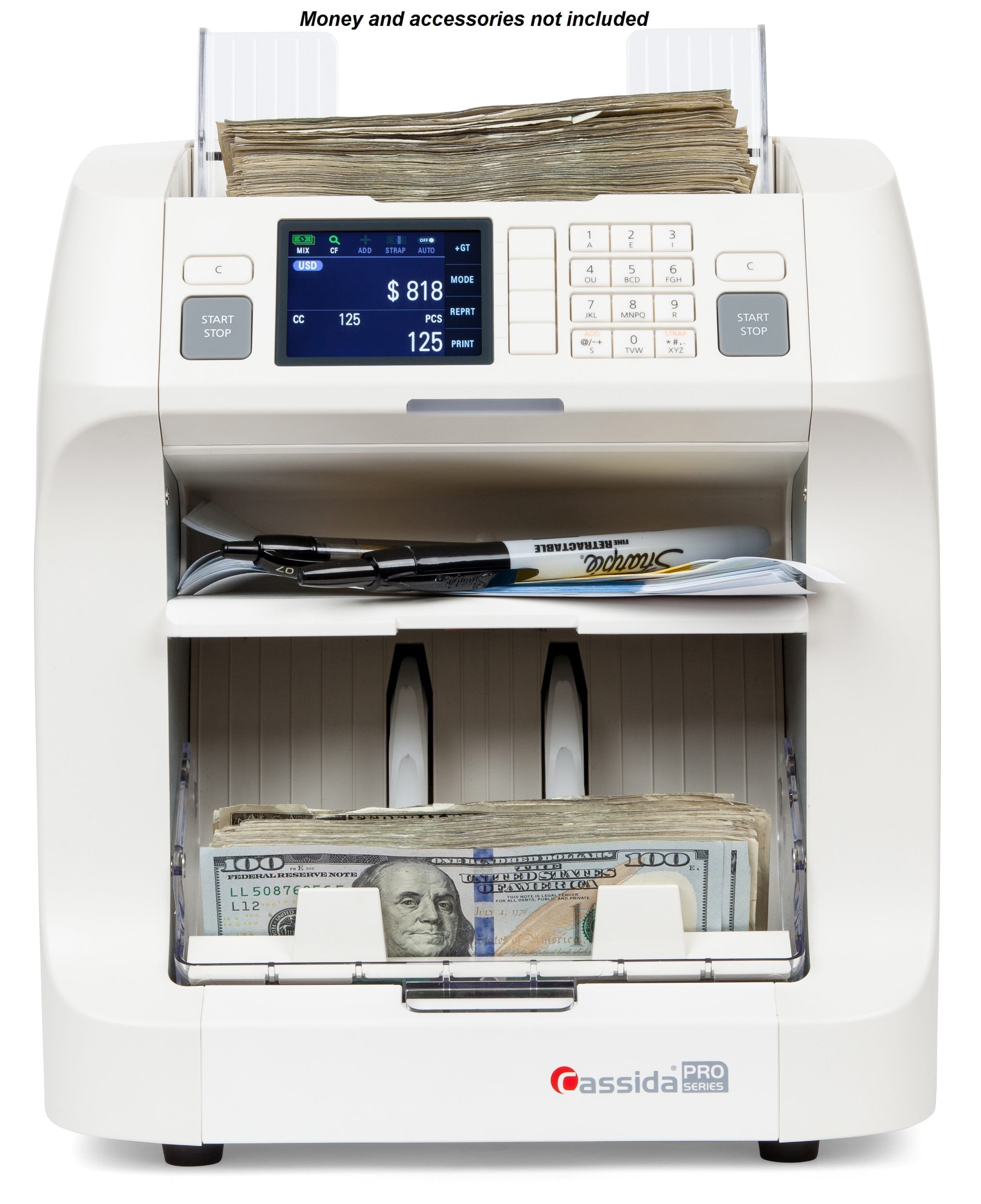 Cassida Apollo Currency Discriminator counts and sorts up to 1000 notes per minute with Counterfeit 
Detection